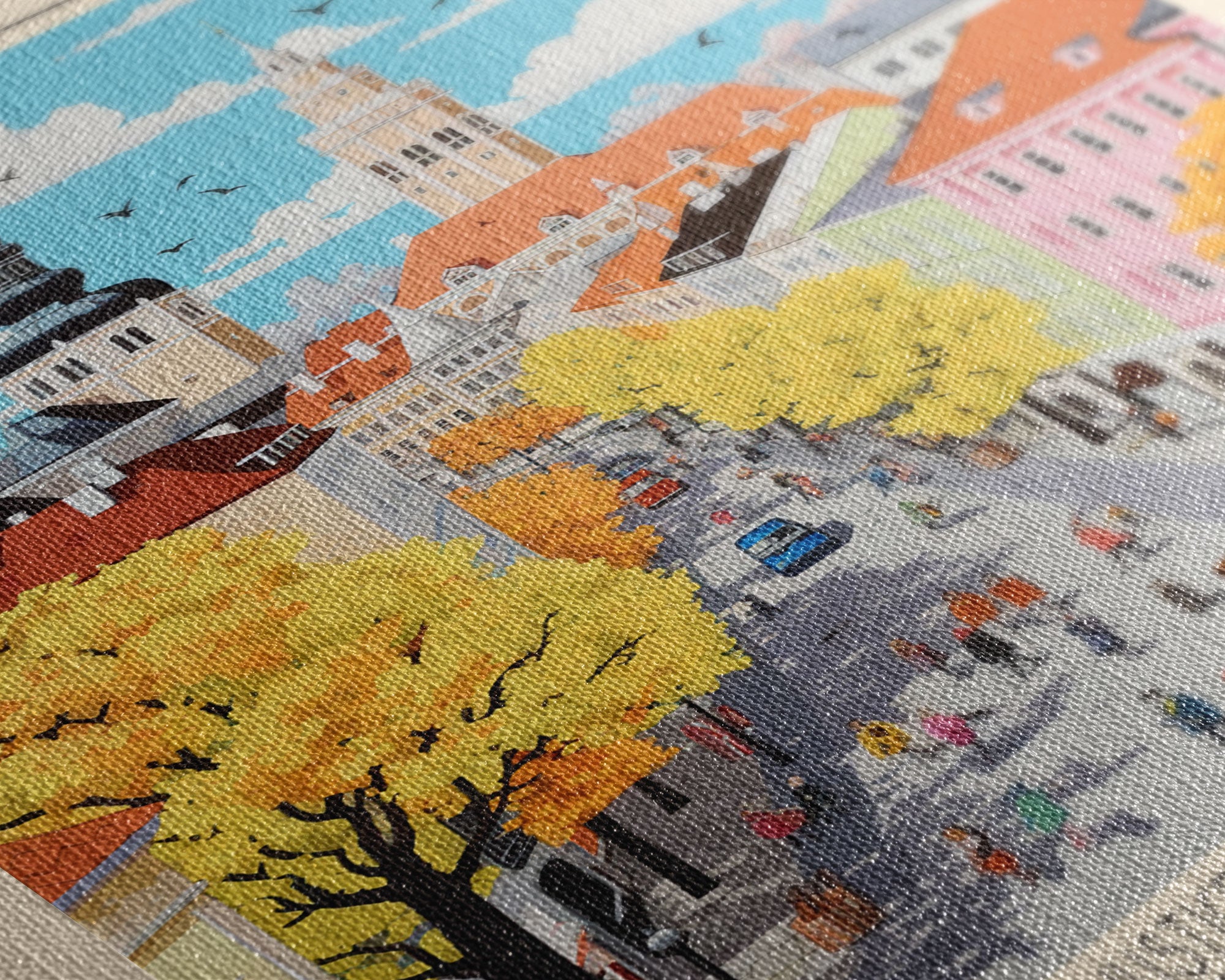 Kaunas Lithuania Travel Poster Framed Canvas Print, Midcentury Modern Art, Pop Art Wall Decor, Scenic Living Room Art, Bedroom Gift