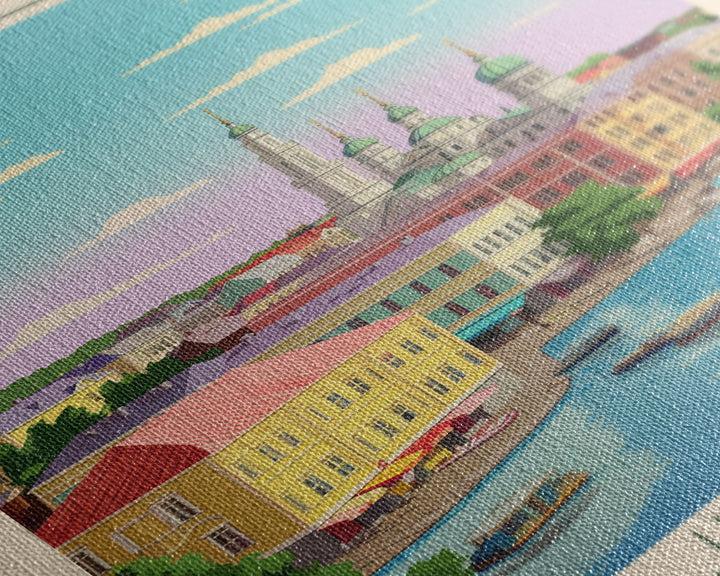 Kazan Russia Travel Poster Framed Canvas Print, Midcentury Modern Art, Pop Art Wall Decor, Scenic Bedroom Art, Office Decoration