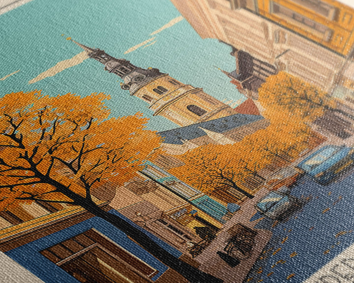 Kecskemét Hungary Travel Poster Framed Canvas Print, Midcentury Modern Art, Pop Art Wall Decor, Scenic Living Room Art, Bedroom Decor