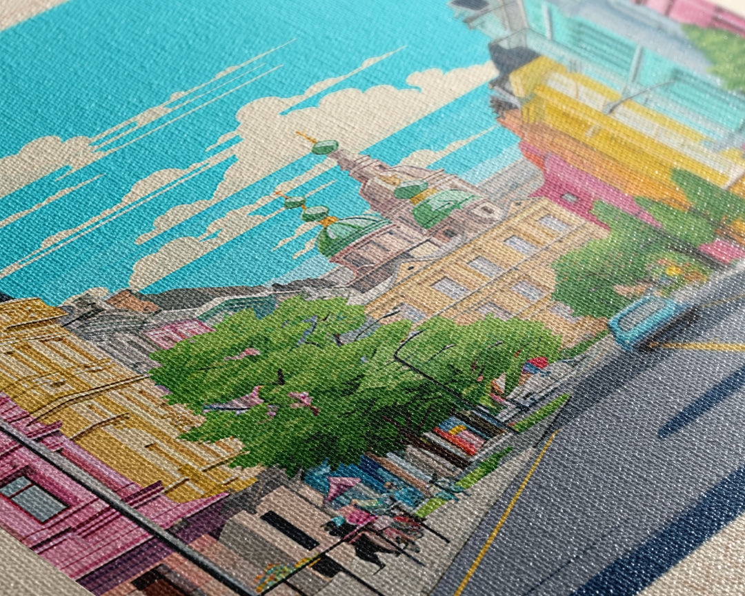 Kemerovo Russia Travel Poster Framed Canvas Print, Vintage Style, Pop Art Home Decor, Scenic Wall Art, Bedroom Decoration, Office Gift