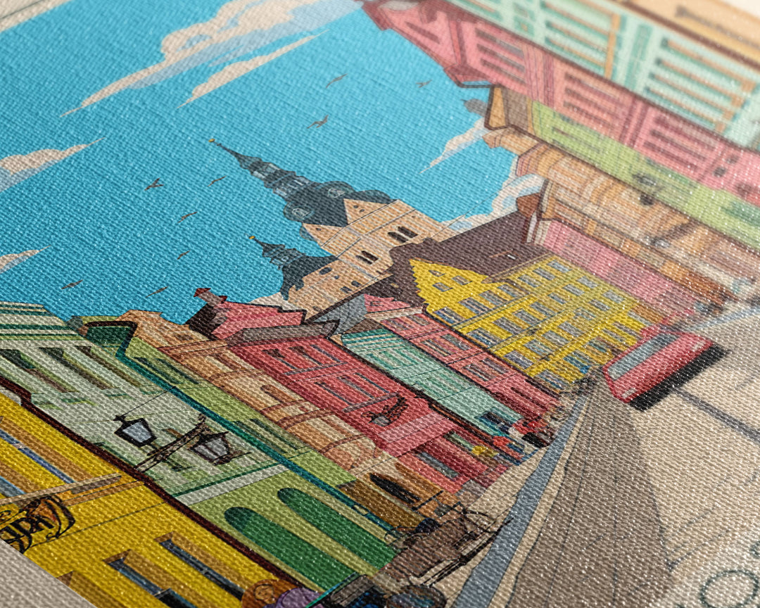 Klaipėda Lithuania Travel Poster Framed Canvas Print, Midcentury Modern Art, Pop Art Wall Decor, Home Decor, Vacation Gift, Office Art