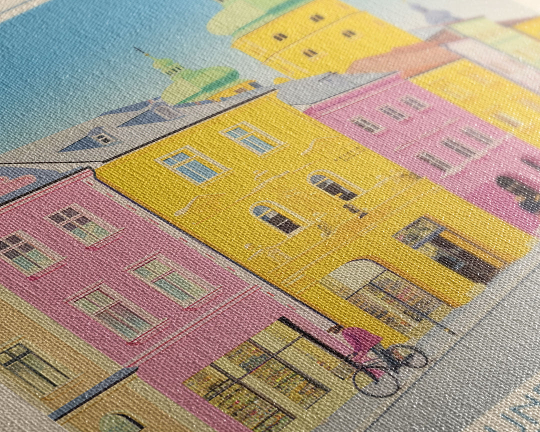 Kolding Denmark Travel Poster Framed Canvas Print, Midcentury Modern Art, Pop Art Wall Decor, Scenic Living Room Art, Bedroom Gift