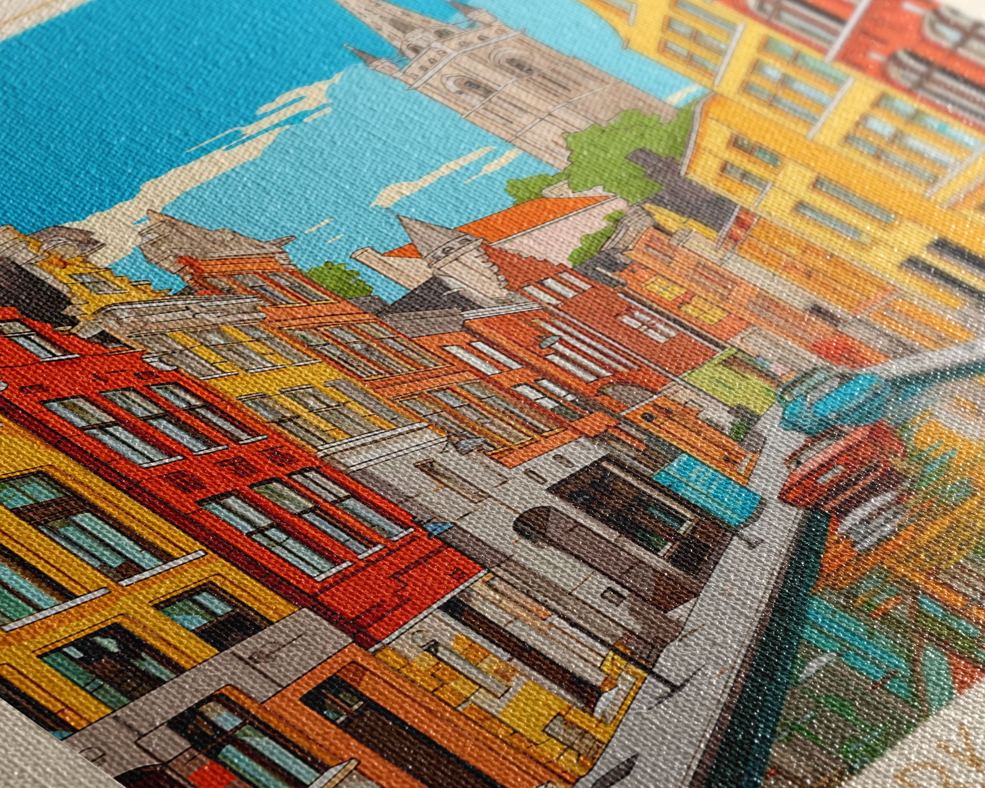 Košice Slovakia Travel Poster Framed Canvas Print, Midcentury Modern Art, Pop Art Wall Decor, Scenic Living Room Art, Bedroom Gift