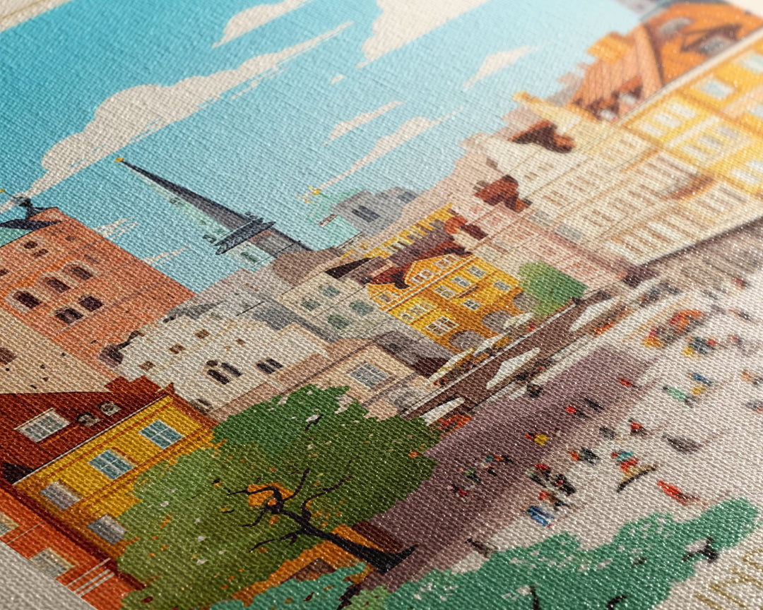 Kraków Poland Travel Poster Framed Canvas Print, Midcentury Modern Art, Pop Art Wall Decor, Home Decor, Vacation Gift, Bedroom Art