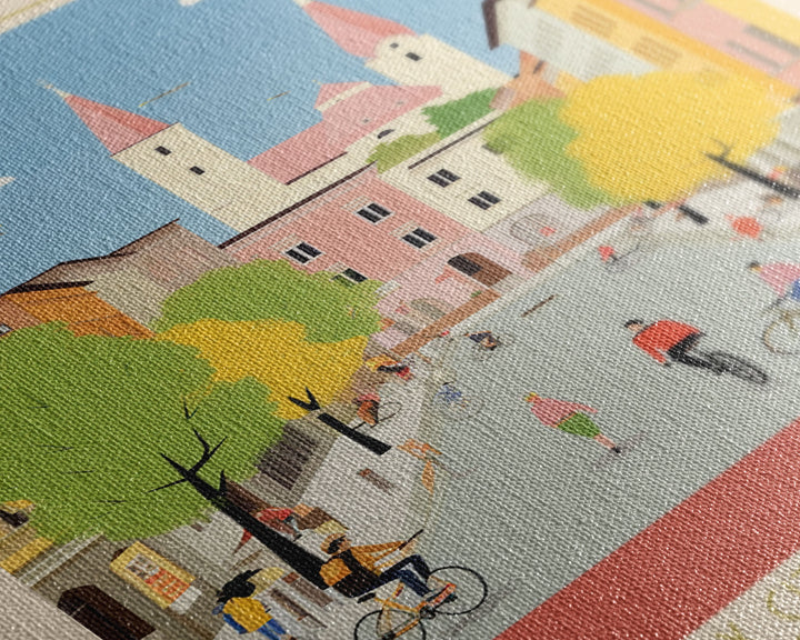 Kranj Slovenia Travel Poster Framed Canvas Print, Midcentury Modern Art, Pop Art Wall Decor, Scenic Wall Art, Bedroom Decoration