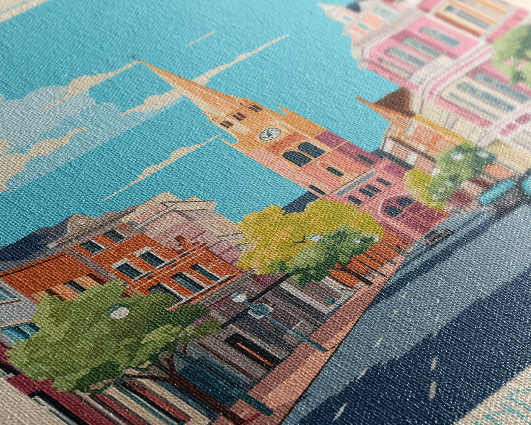 Krefeld Germany Travel Poster Framed Canvas Print, Midcentury Modern Art, Pop Art Wall Decor, Scenic Living Room Art, Bedroom Decor