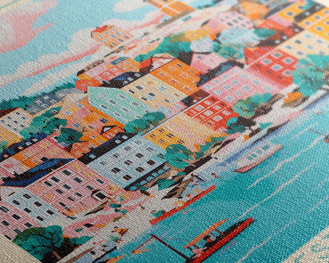 Kristiansand Norway Travel Poster Framed Canvas Print, Vintage Style, Pop Art Home Decor, Scenic Wall Art, Bedroom Decoration, Office Gift