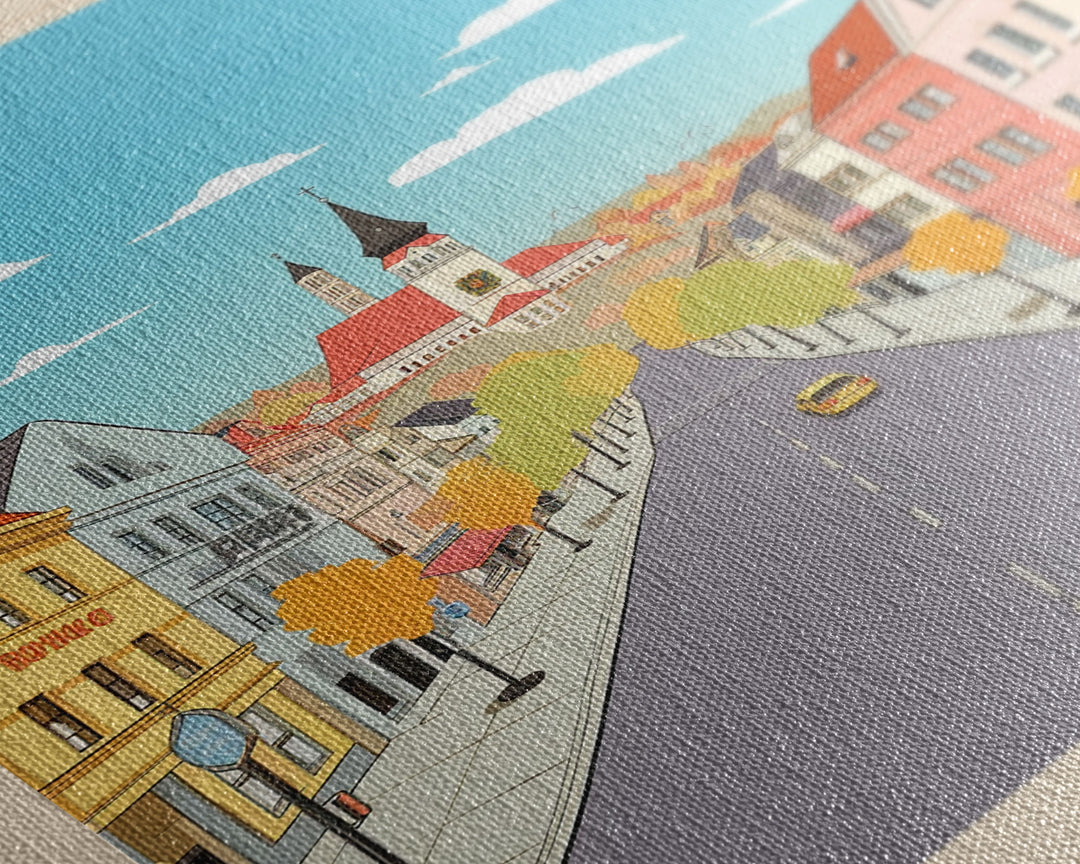 Kruševac Serbia Travel Poster Framed Canvas Print, Midcentury Modern Art, Pop Art Wall Decor, Scenic Living Room Art, Bedroom Gift