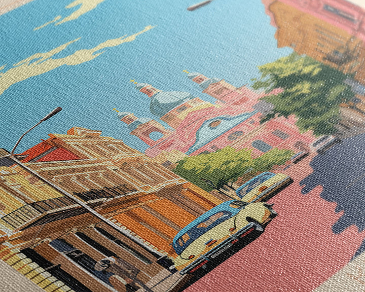 Kryvyi Rih Ukraine Travel Poster Framed Canvas Print, Midcentury Modern Art, Pop Art Wall Decor, Scenic Wall Art, Living Room Decoration, Office Art