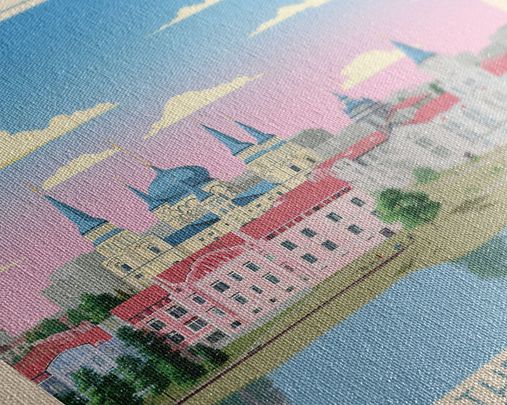 Kursk Russia Travel Poster Framed Canvas Print, Midcentury Modern Art, Pop Art Wall Decor, Scenic Bedroom Art, Office Decoration