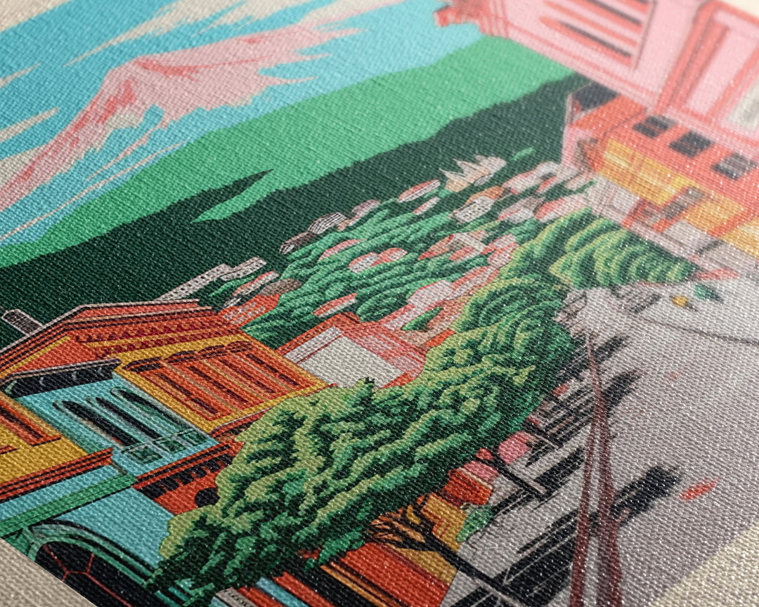 Kutaisi Georgia Travel Poster Framed Canvas Print, Midcentury Modern Art, Pop Art Wall Decor, Scenic Living Room Art, Bedroom Decor