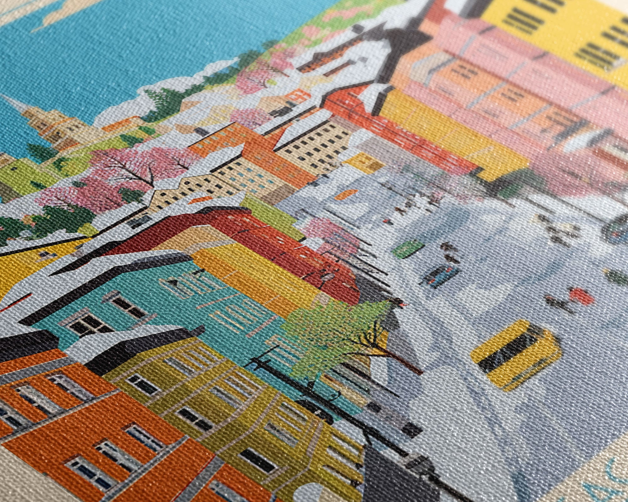 Lahti Finland Travel Poster Framed Canvas Print, Midcentury Modern Art, Pop Art Wall Decor, Scenic Wall Art, Living Room Decoration, Office Art