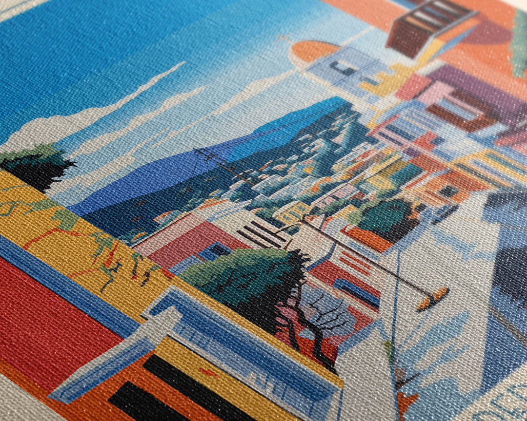 Larissa Greece Travel Poster Framed Canvas Print, Midcentury Modern Art, Pop Art Wall Decor, Scenic Wall Art, Living Room Decoration, Office Gift