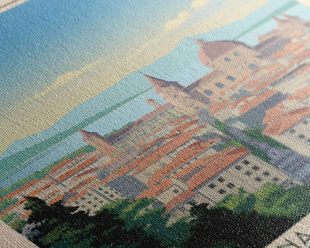 Lausanne Switzerland Travel Poster Framed Canvas Print, Midcentury Modern Art, Pop Art Wall Decor, Scenic Wall Art, Living Room Decoration, Office Art