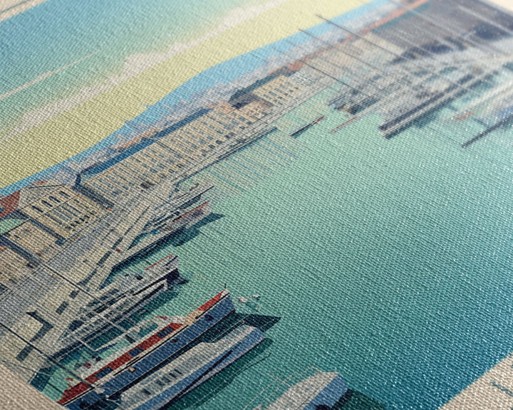 Le Havre France Travel Poster Framed Canvas Print, Midcentury Modern Art, Pop Art Wall Decor, Scenic Bedroom Art, Office Decoration