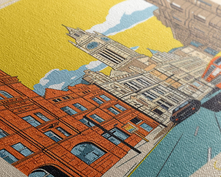 Leeds United Kingdom Travel Poster Framed Canvas Print, Midcentury Modern Art, Pop Art Wall Decor, Scenic Living Room Art, Bedroom Decor