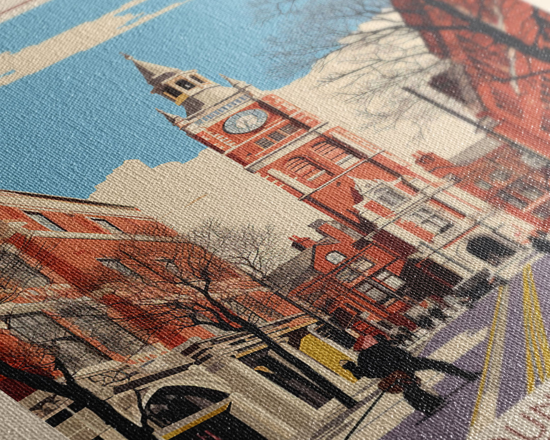 Leicester United Kingdom Travel Poster Framed Canvas Print, Midcentury Modern Art, Pop Art Wall Decor, Home Decor, Vacation Gift, Office Art