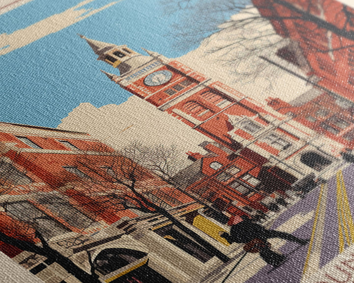 Leicester United Kingdom Travel Poster Framed Canvas Print, Midcentury Modern Art, Pop Art Wall Decor, Home Decor, Vacation Gift, Office Art