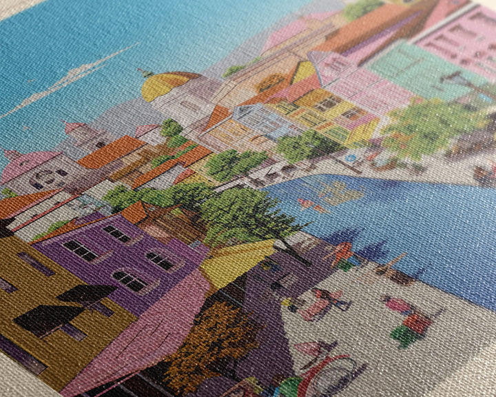 Leskovac Serbia Travel Poster Framed Canvas Print, Midcentury Modern Art, Pop Art Wall Decor, Scenic Wall Art, Living Room Decoration, Office Art