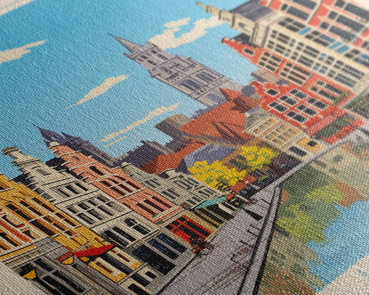 Leuven Belgium Travel Poster Framed Canvas Print, Midcentury Modern Art, Pop Art Wall Decor, Home Decor, Vacation Gift, Bedroom Art