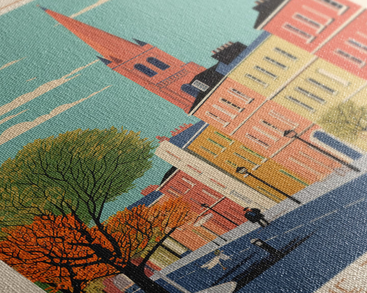 Limerick Ireland Travel Poster Framed Canvas Print, Wall Decor, Midcentury Modern Art, Pop Art, Scenic Art for Bedroom and Office