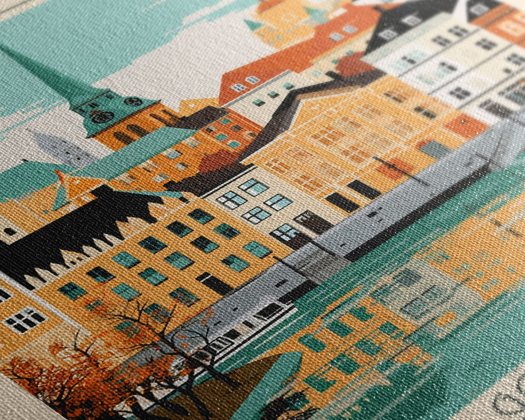 Linköping Sweden Travel Poster Framed Canvas Print, Midcentury Modern Art, Pop Art Wall Decor, Scenic Art, Home and Office Decoration