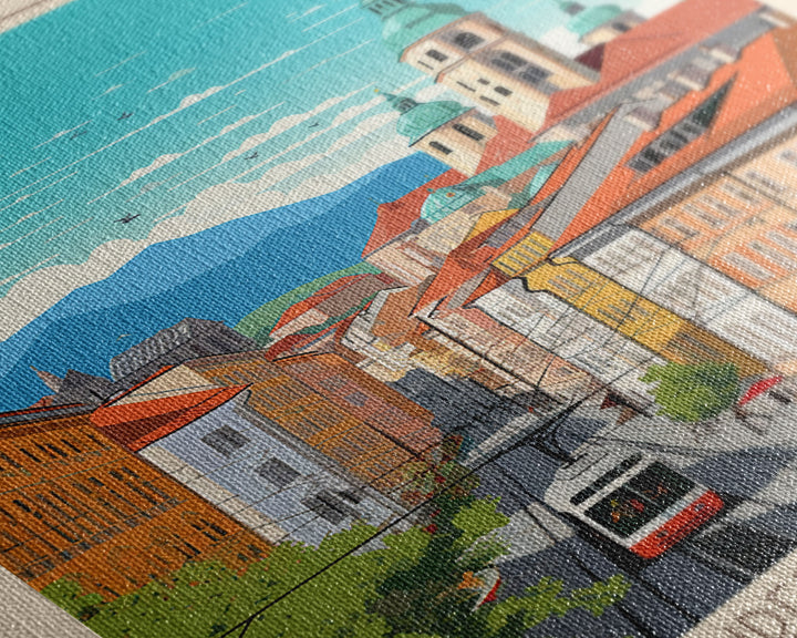 Ljubljana Slovenia Travel Poster Framed Canvas Print, Wall Decor, Midcentury Modern Art, Pop Art, Scenic Art for Bedroom and Living Room