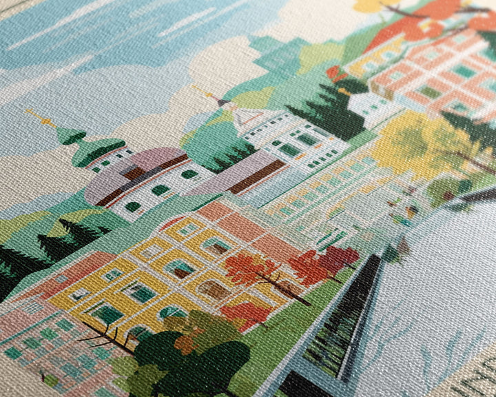 Lyubertsy Russia Travel Poster Framed Canvas Print, Midcentury Modern Art, Pop Art Wall Decor, Scenic Living Room Art, Bedroom Decor