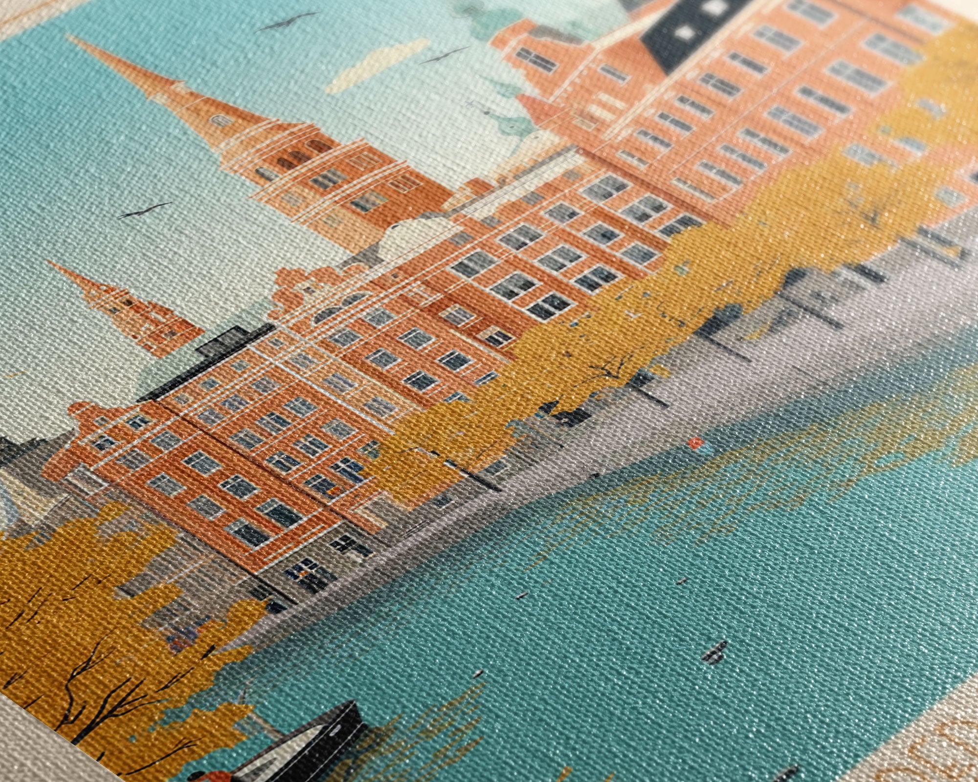 Malmö Sweden Travel Poster Framed Canvas Print, Midcentury Modern Art, Pop Art Wall Decor, Scenic Wall Art, Bedroom Decoration