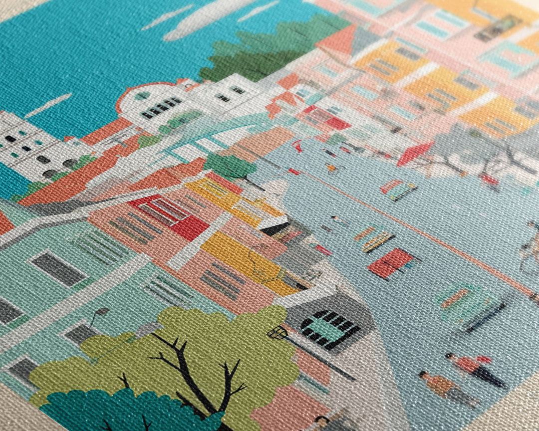 Manisa Turkey Travel Poster Framed Canvas Print, Midcentury Modern Art, Pop Art Wall Decor, Scenic Bedroom Art, Office Decoration