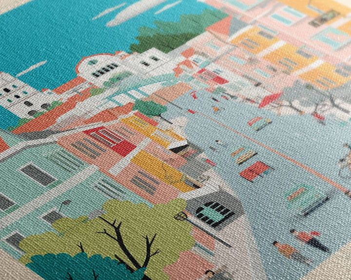 Manisa Turkey Travel Poster Framed Canvas Print, Midcentury Modern Art, Pop Art Wall Decor, Scenic Bedroom Art, Office Decoration