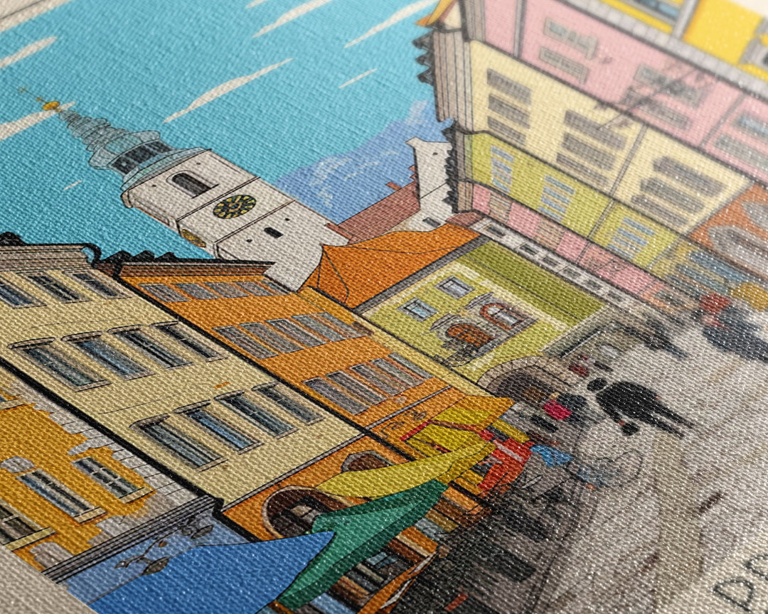 Maribor Slovenia Travel Poster Framed Canvas Print, Vintage Style, Pop Art Home Decor, Scenic Wall Art, Bedroom Decoration, Office Gift