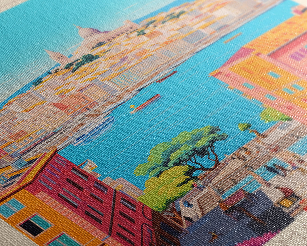 Marseille France Travel Poster Framed Canvas Print, Midcentury Modern Art, Pop Art Wall Decor, Scenic Living Room Art, Bedroom Gift