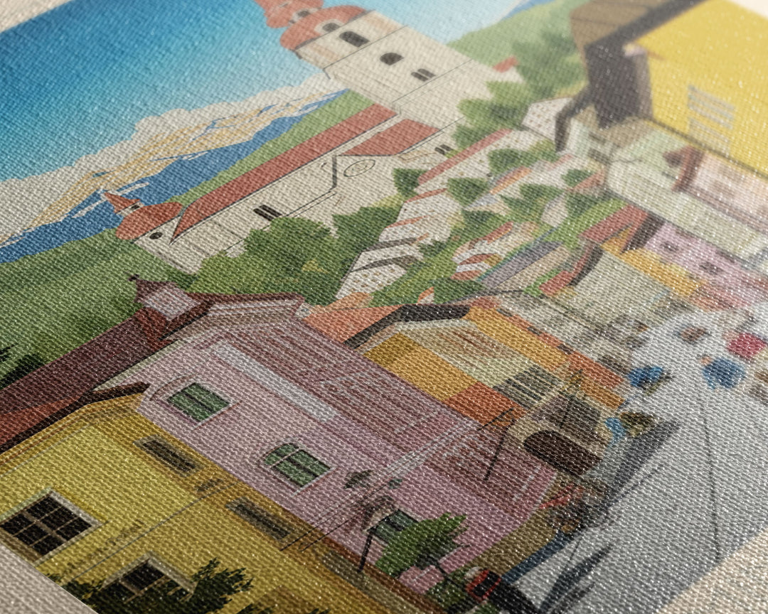 Martin Slovakia Travel Poster Framed Canvas Print, Midcentury Modern Art, Pop Art Wall Decor, Scenic Wall Art, Living Room Decoration, Office Art