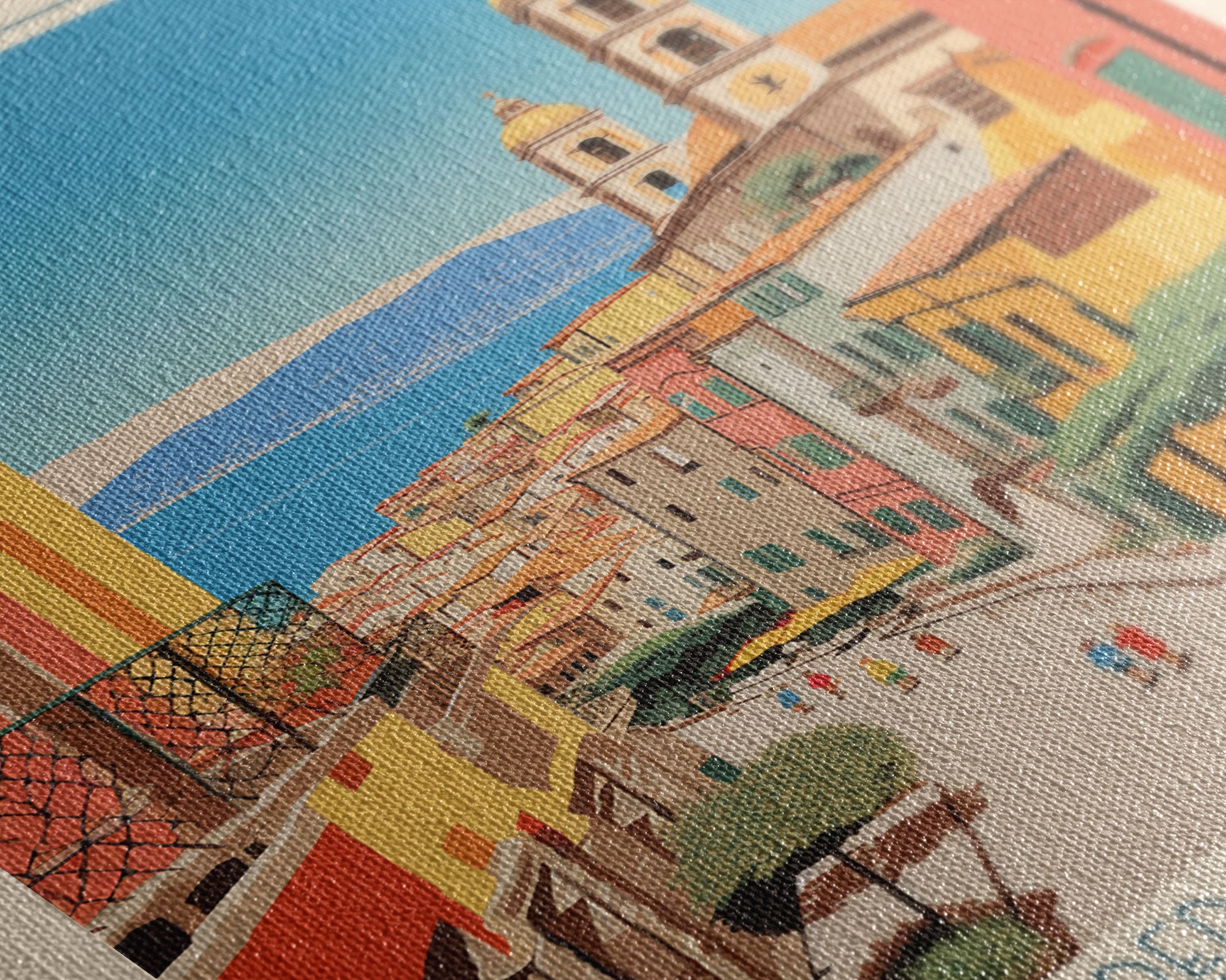 Messina Italy Travel Poster Framed Canvas Print, Midcentury Modern Art, Pop Art Wall Decor, Scenic Wall Art, Bedroom Decoration