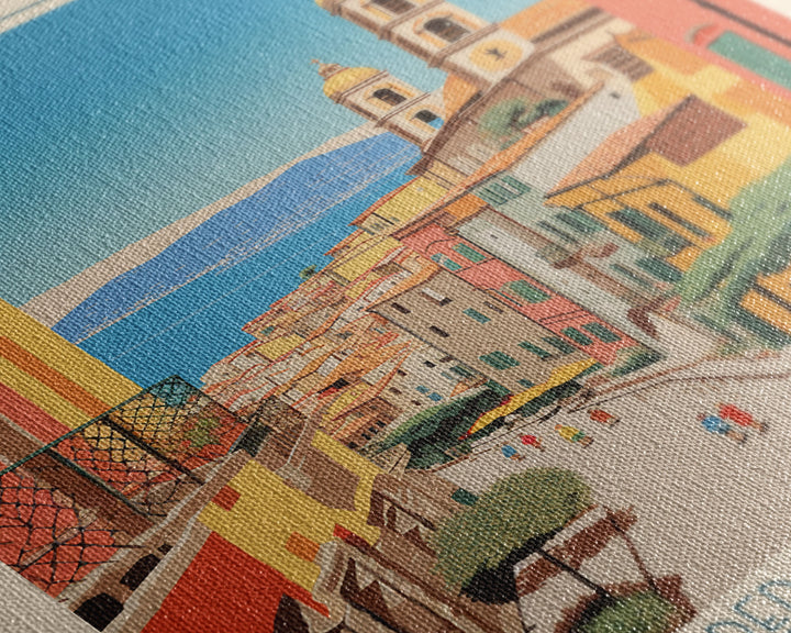 Messina Italy Travel Poster Framed Canvas Print, Midcentury Modern Art, Pop Art Wall Decor, Scenic Wall Art, Bedroom Decoration