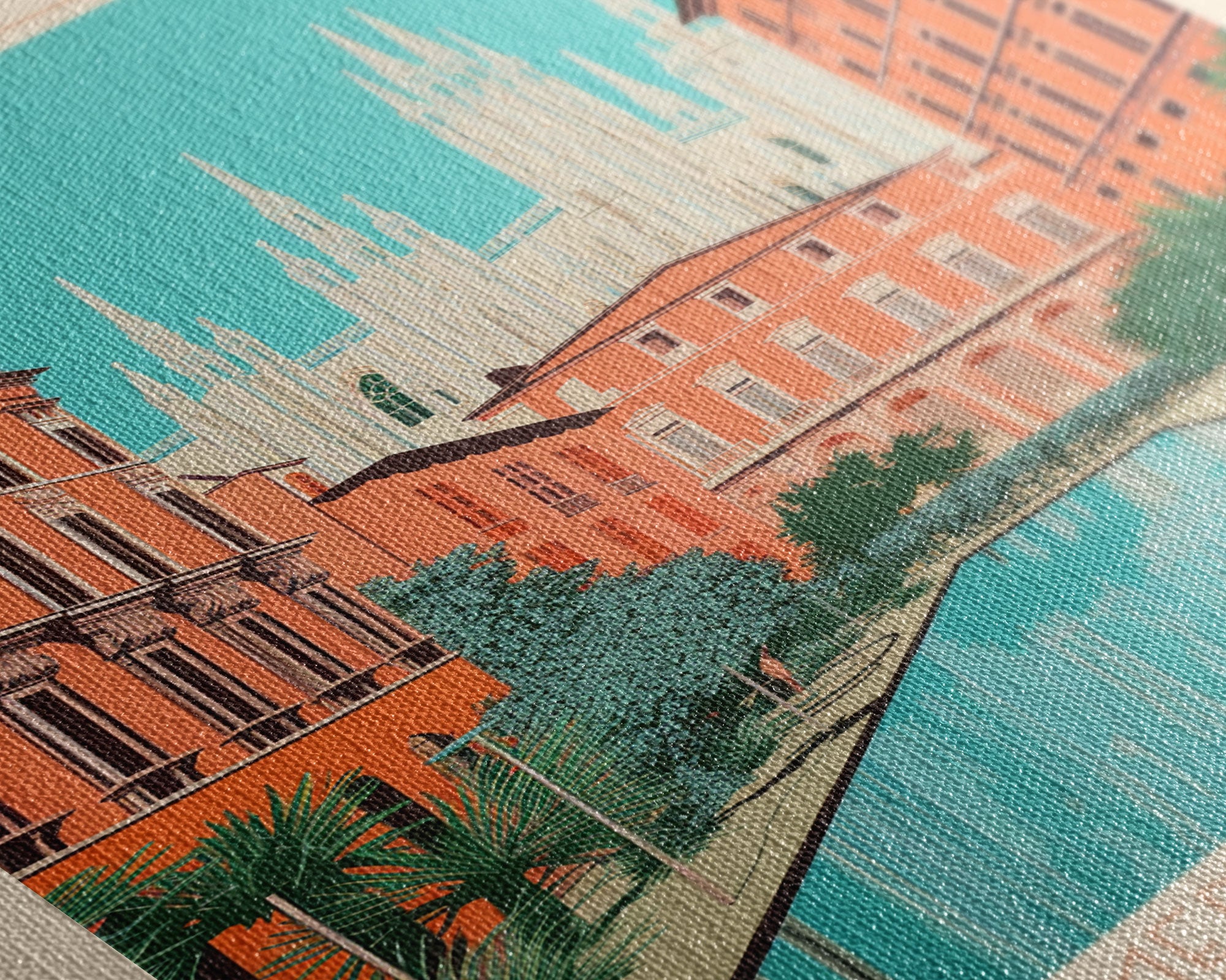 Milan Italy Travel Poster Framed Canvas Print, Midcentury Modern Art, Pop Art Wall Decor, Scenic Bedroom Art, Office Decoration