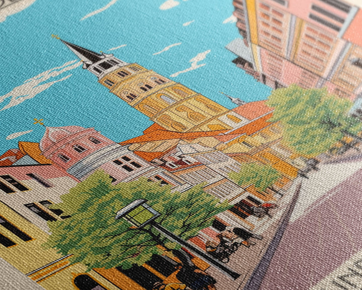 Mönchengladbach Germany Travel Poster Framed Canvas Print, Midcentury Modern Art, Pop Art Wall Decor, Scenic Living Room Art, Bedroom Gift