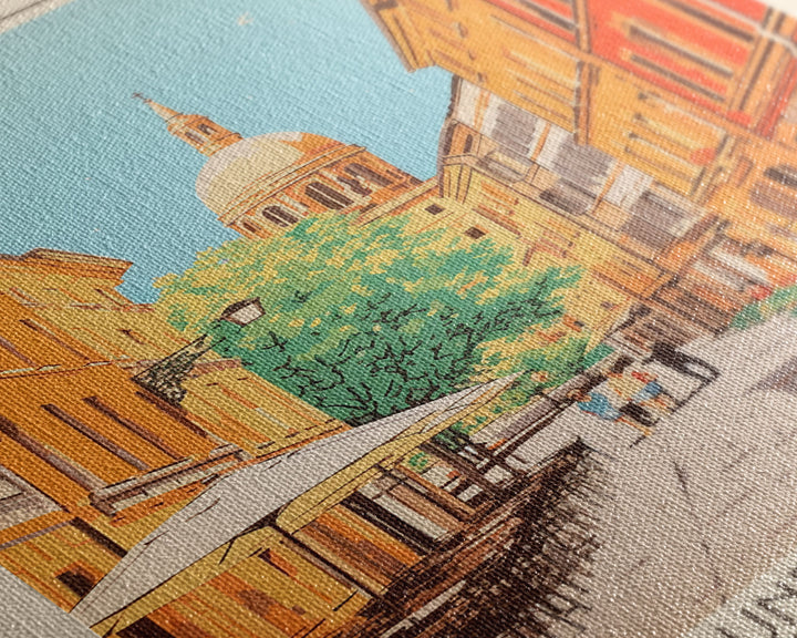 Montpellier France Travel Poster Framed Canvas Print, Midcentury Modern Art, Pop Art Wall Decor, Scenic Living Room Art, Bedroom Gift