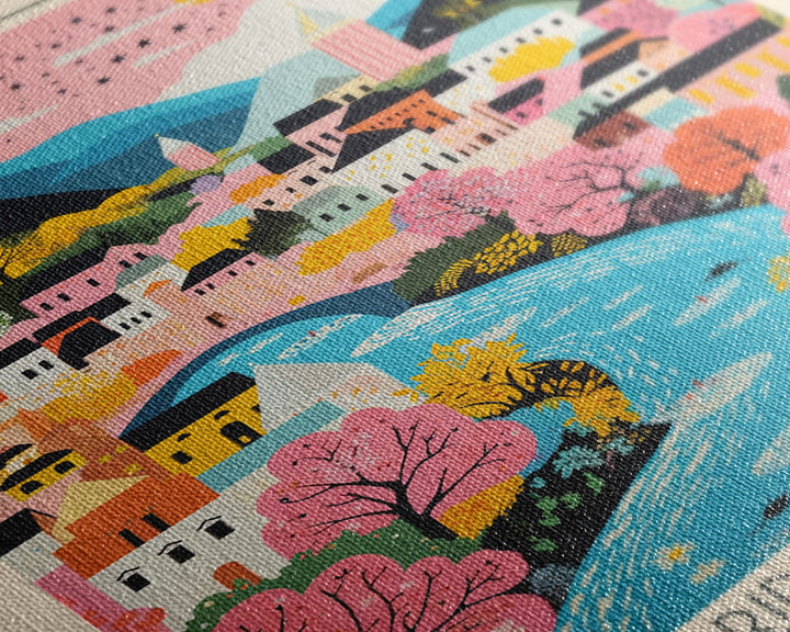 Mostar Bosnia and Herzegovina Travel Poster Framed Canvas Print, Midcentury Modern Art, Pop Art Wall Decor, Home Decor, Vacation Gift, Bedroom Art