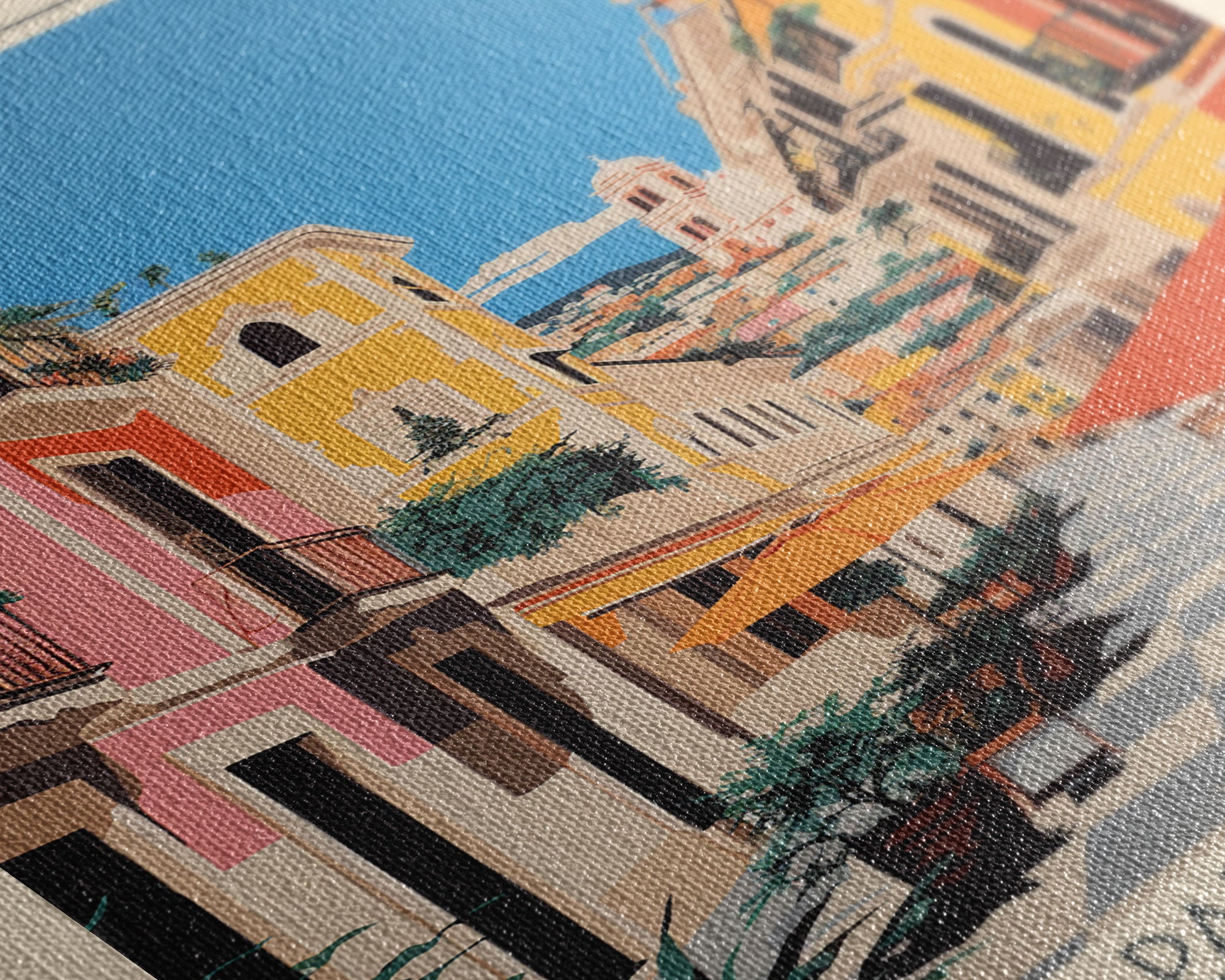 Naples Italy Travel Poster Framed Canvas Print, Midcentury Modern Art, Pop Art Wall Decor, Scenic Wall Art, Living Room Decoration, Office Art