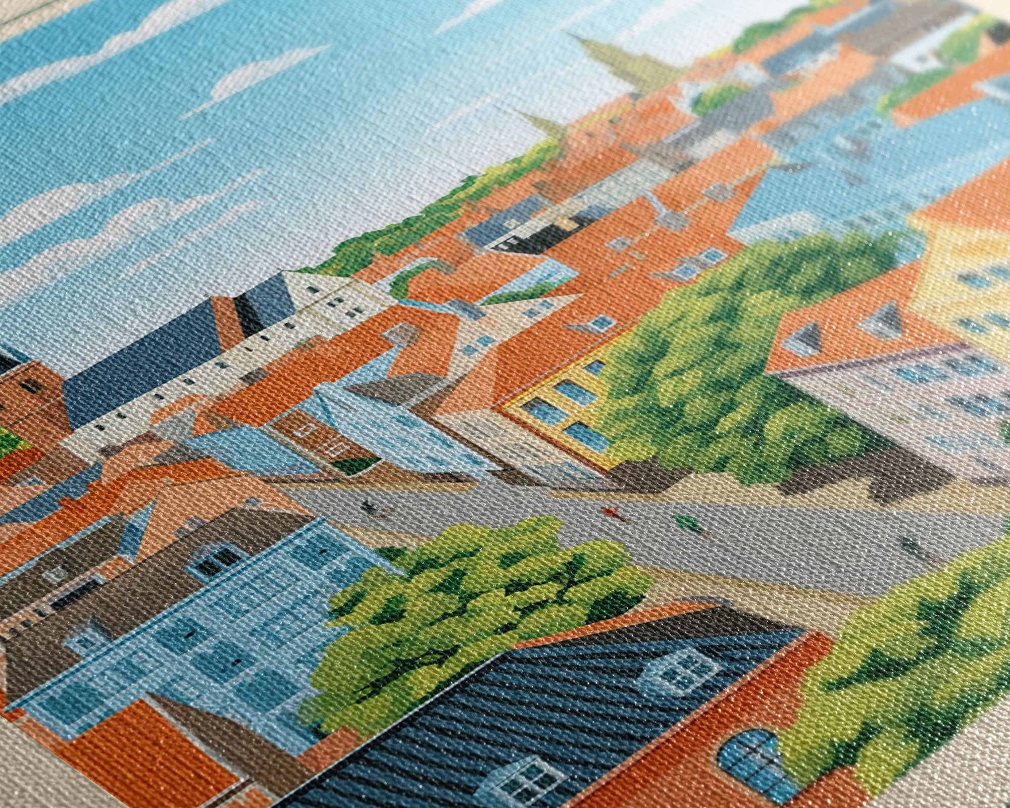 Odense Denmark Travel Poster Framed Canvas Print, Midcentury Modern Art, Pop Art Wall Decor, Scenic Wall Art, Living Room Decoration, Office Art