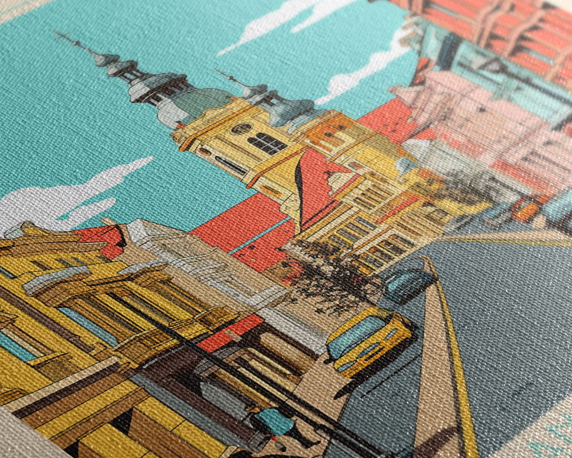 Oradea Romania Travel Poster Framed Canvas Print, Midcentury Modern Art, Pop Art Wall Decor, Scenic Bedroom Art, Office Decoration