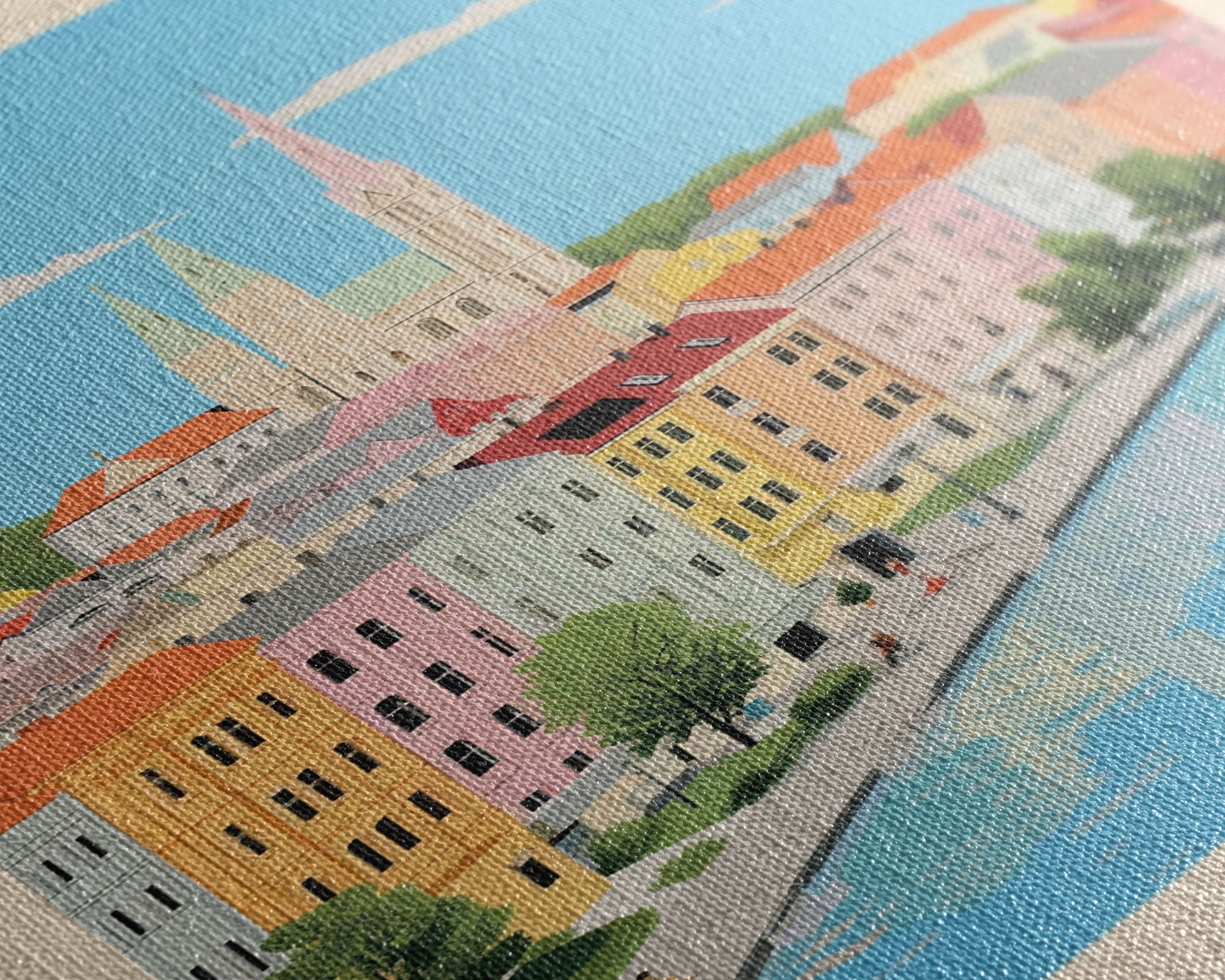 Osijek Croatia Travel Poster Framed Canvas Print, Midcentury Modern Art, Pop Art Wall Decor, Home Decor, Vacation Gift, Office Art