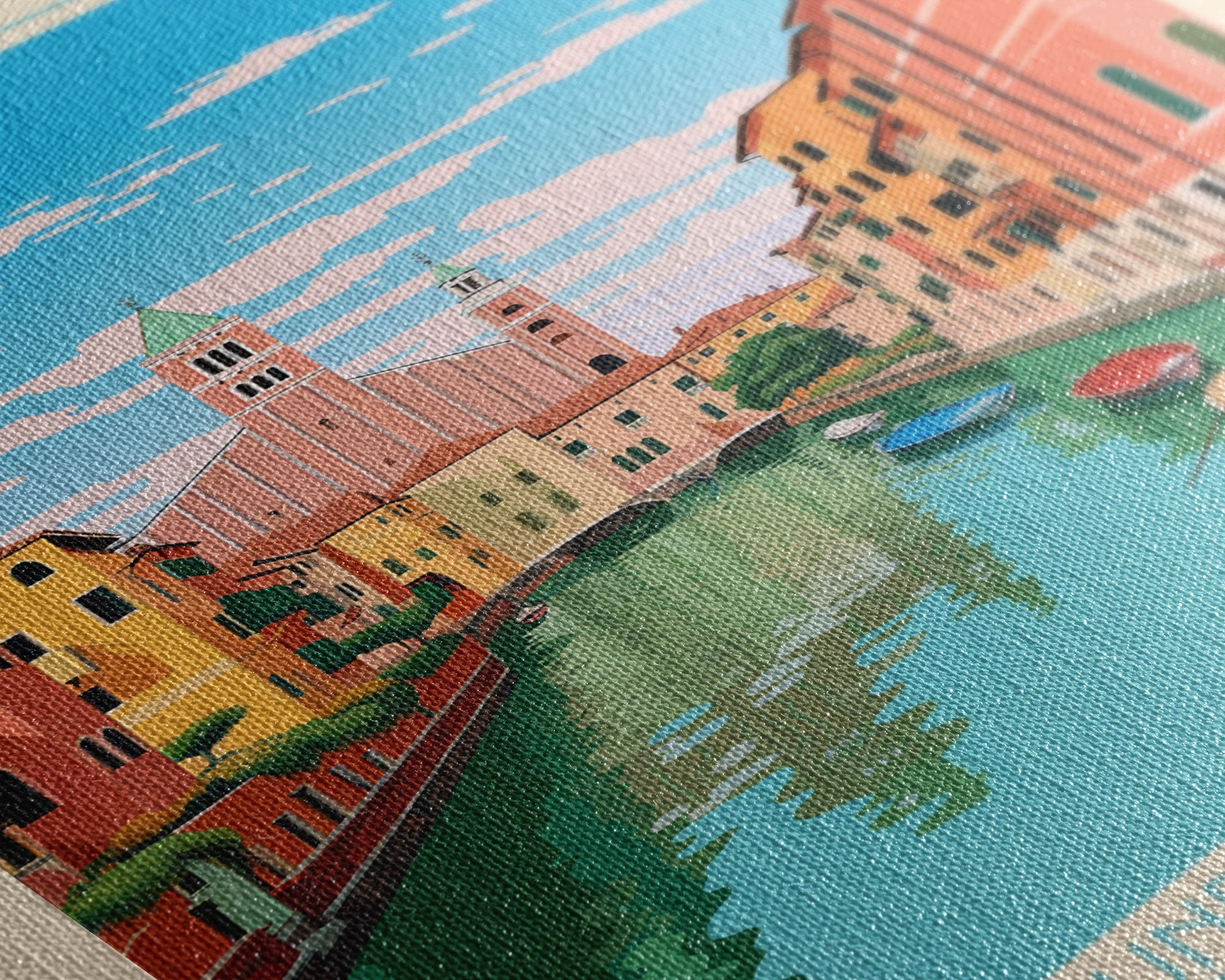 Padua Italy Travel Poster Framed Canvas Print, Midcentury Modern Art, Pop Art Wall Decor, Scenic Bedroom Art, Office Decoration