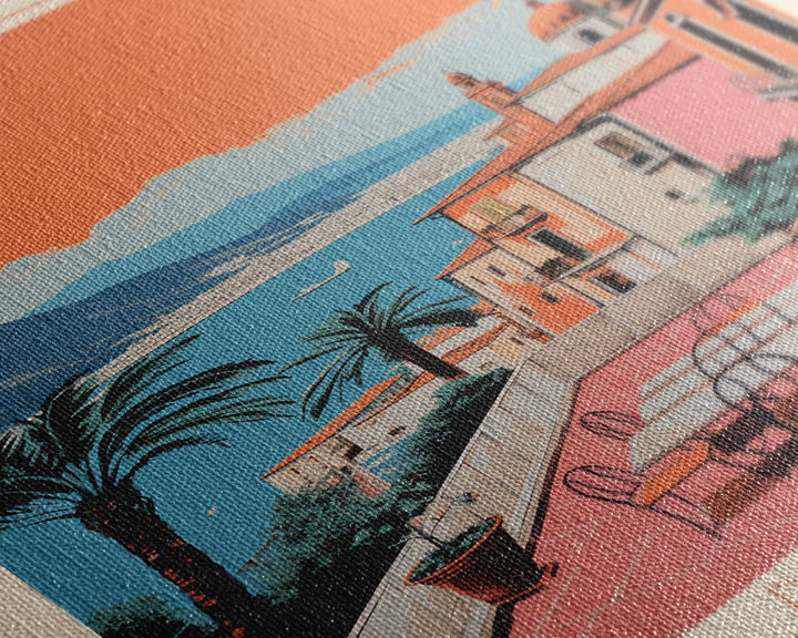 Palermo Italy Travel Poster Framed Canvas Print, Midcentury Modern Art, Pop Art Wall Decor, Scenic Living Room Art, Bedroom Decor