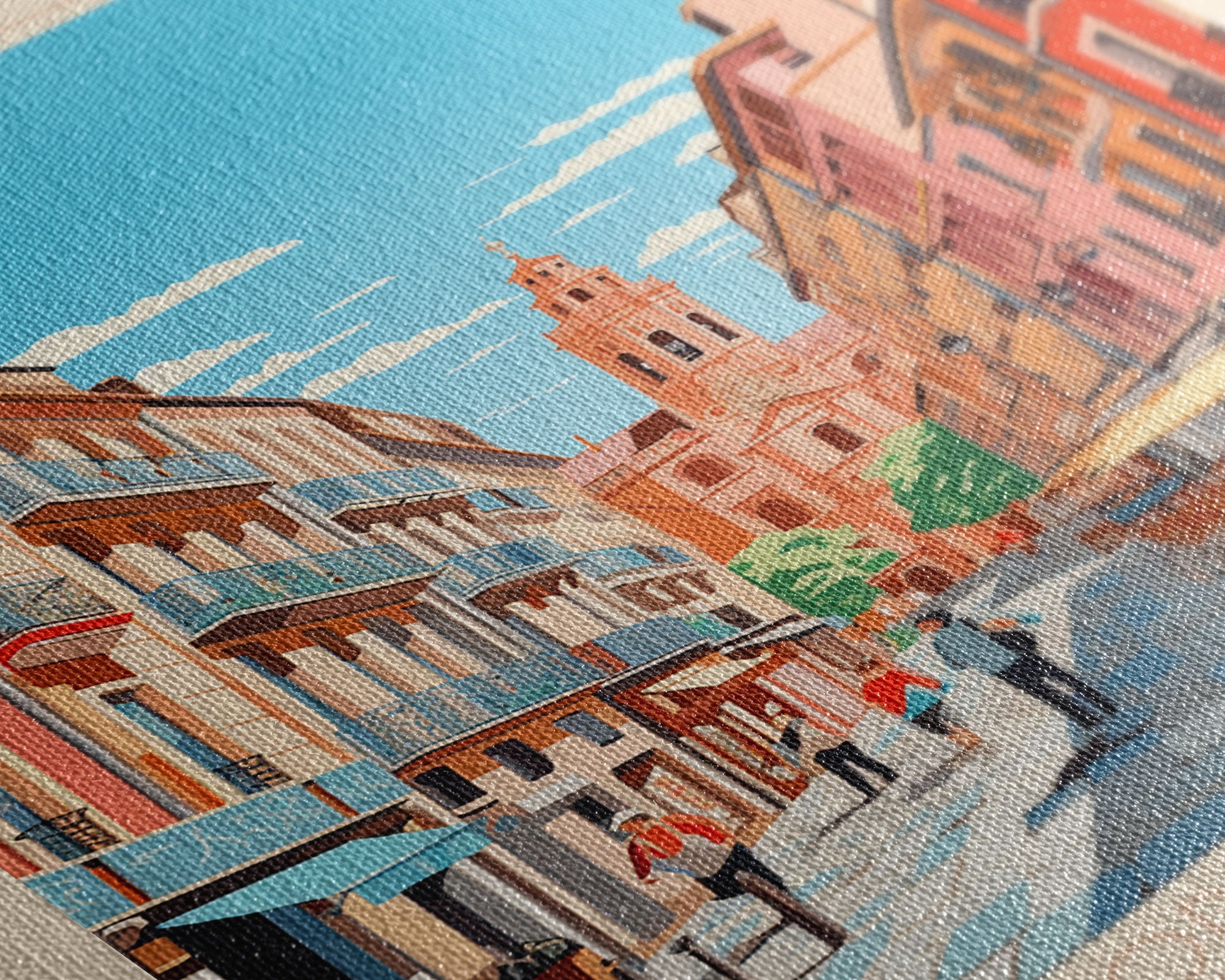 Pamplona Spain Travel Poster Framed Canvas Print, Midcentury Modern Art, Pop Art Wall Decor, Home Decor, Vacation Gift, Office Art