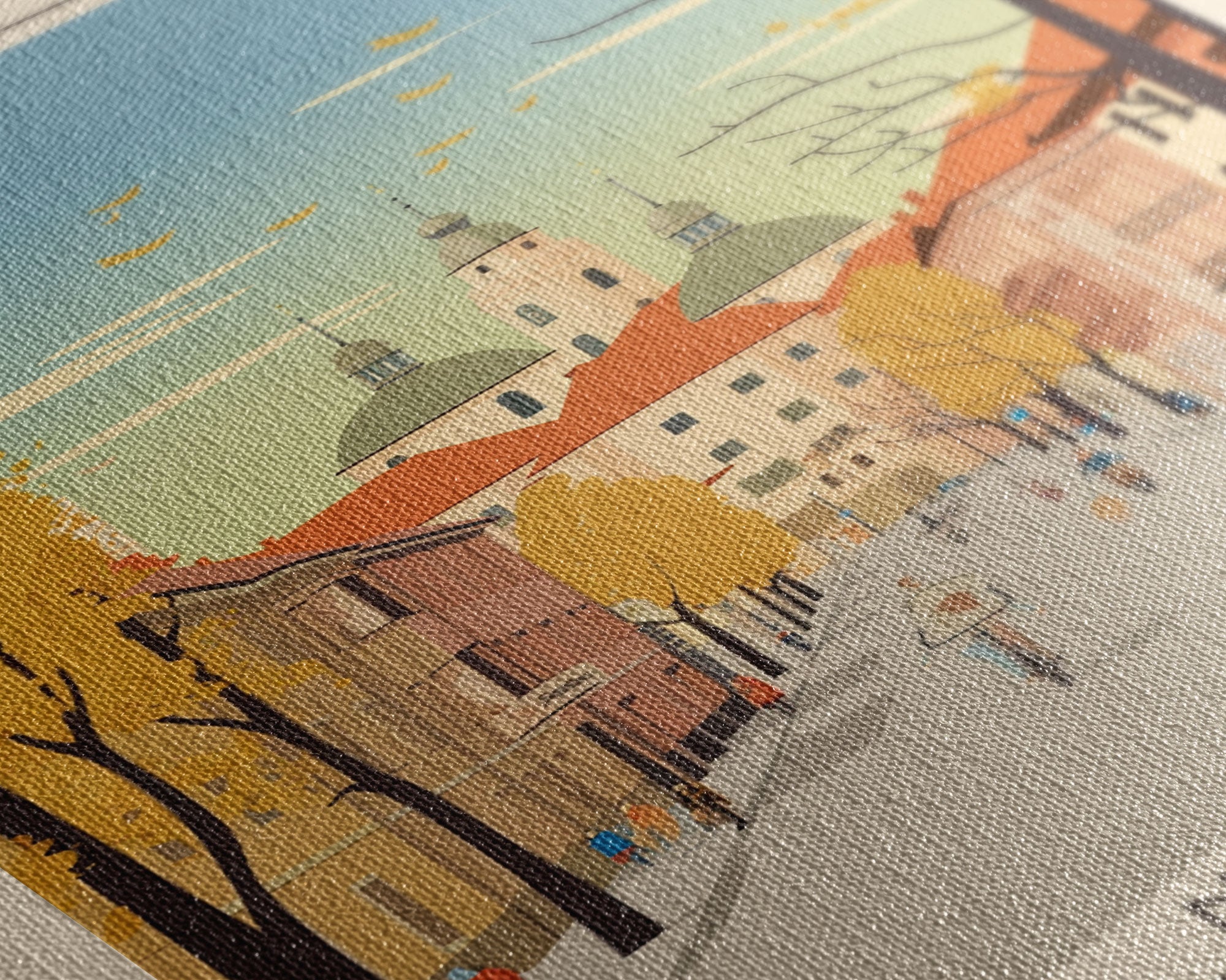 Pančevo Serbia Travel Poster Framed Canvas Print, Midcentury Modern Art, Pop Art Wall Decor, Scenic Wall Art, Living Room Decoration, Office Art