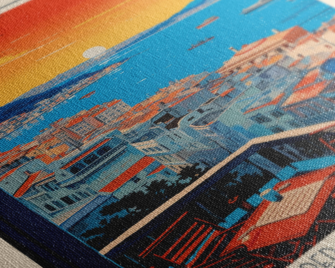 Piraeus Greece Travel Poster Framed Canvas Print, Midcentury Modern Art, Pop Art Wall Decor, Scenic Wall Art, Living Room Decoration, Office Art