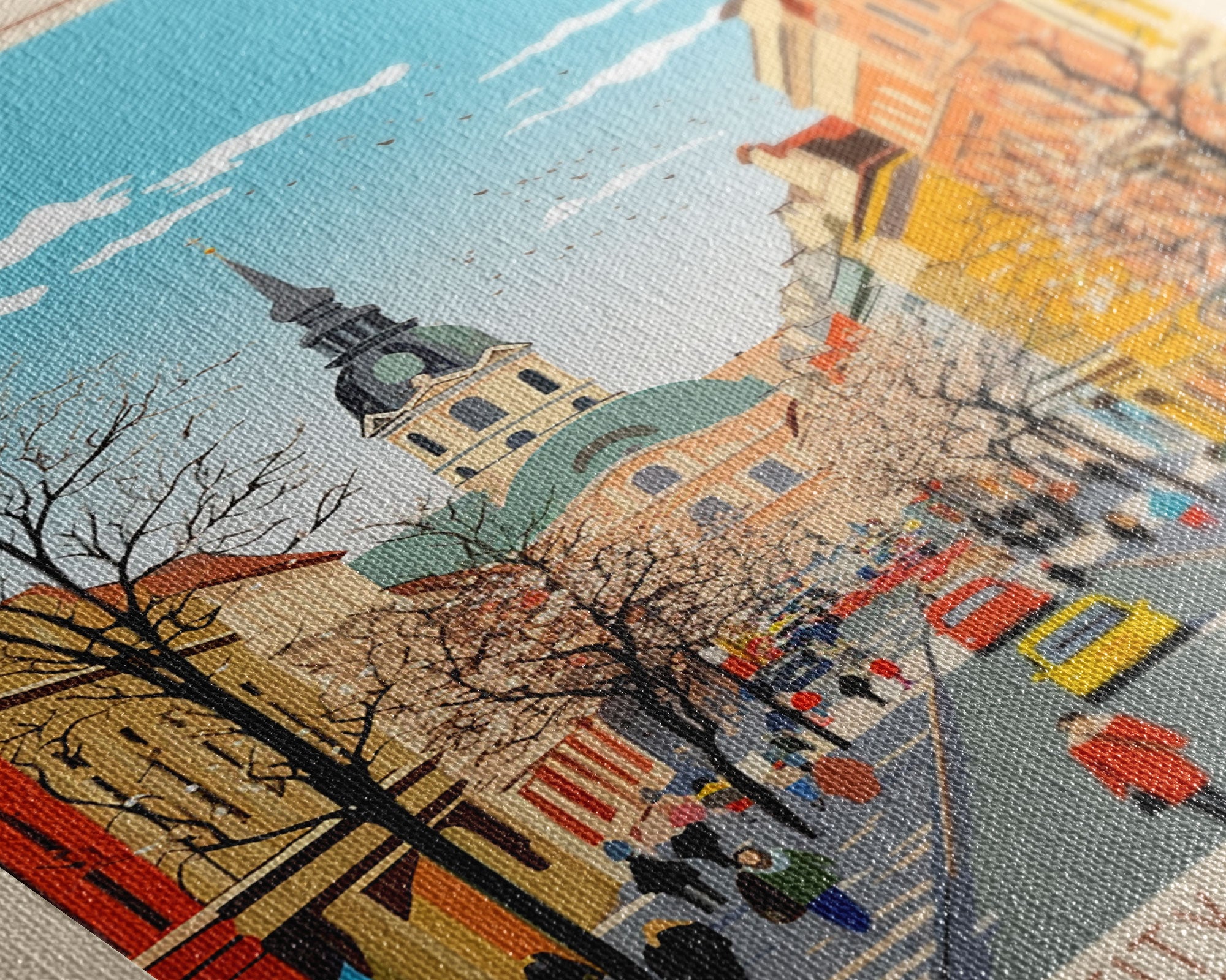 Ploiești Romania Travel Poster Framed Canvas Print, Midcentury Modern Art, Pop Art Wall Decor, Scenic Wall Art, Bedroom Decoration